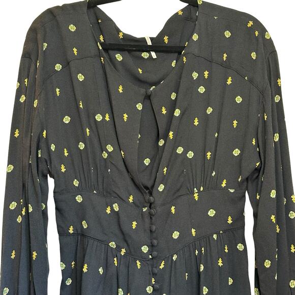 Free People Love Grows Black Long Sleeve Romper sz S - Picture 3 of 11